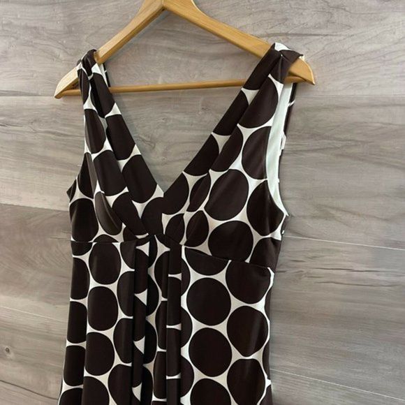 Eliza J Womens White Brown Polka Dot Sleeveless V Neck Midi Sheath Dress Size 8 - Picture 5 of 13